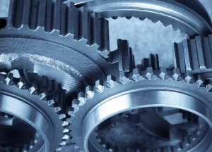 Close-up of steel gears.