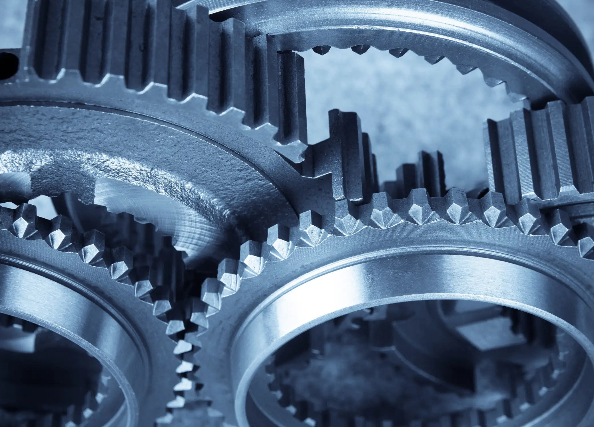 Close-up of steel gears.