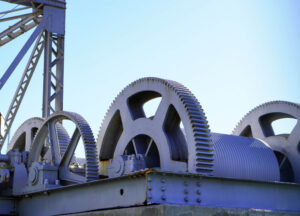 Large industrial gears on a ship.